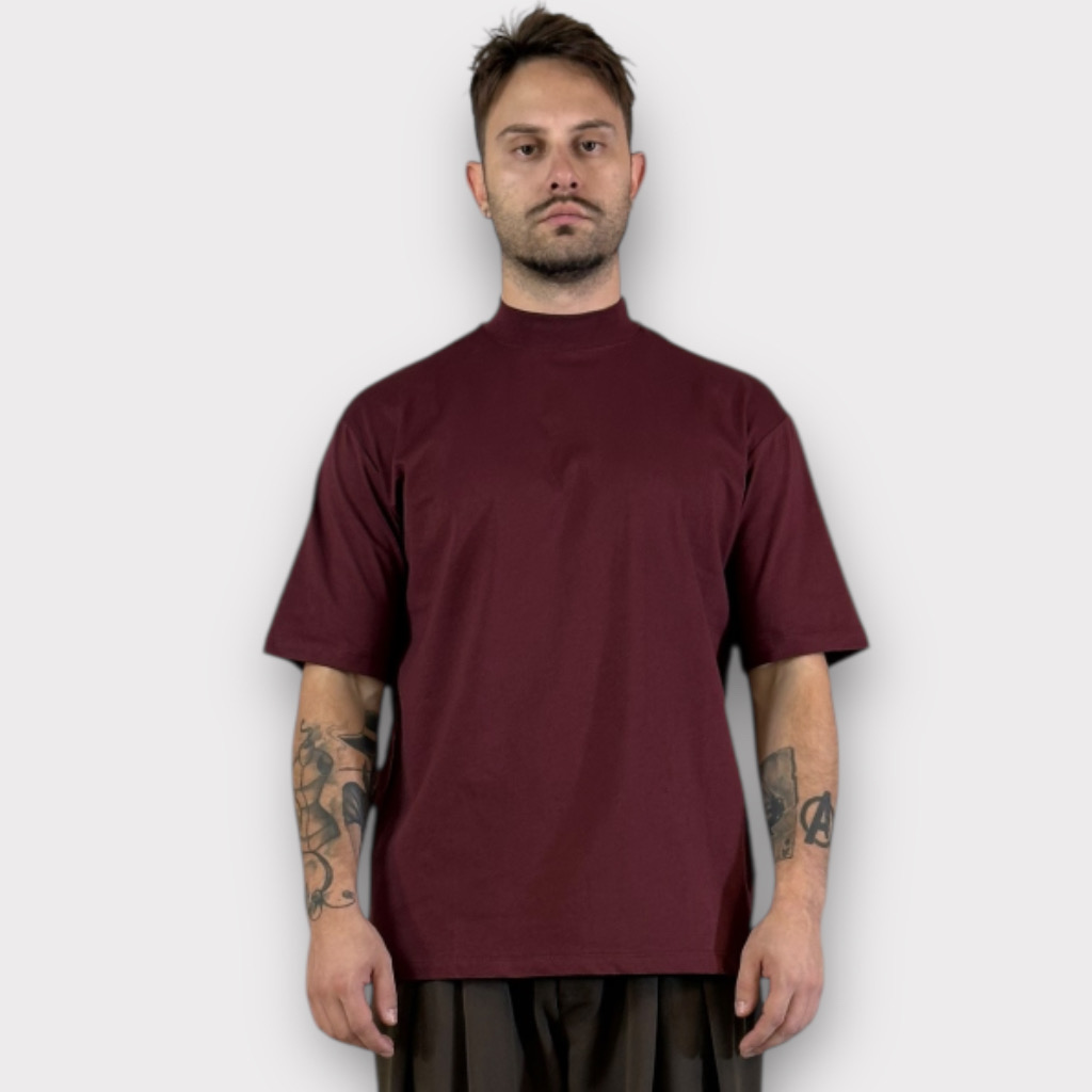 IMG 0912 T-shirt Comfort fit Bordo Με Ψηλό Λαιμό