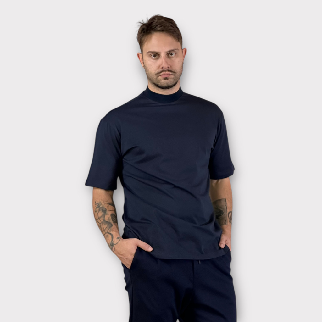 IMG 0968 T-shirt Comfort fit Blue Με Ψηλό Λαιμό