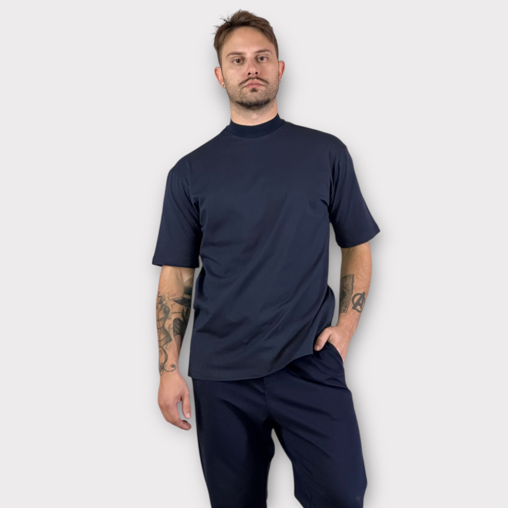 IMG 0970 T-shirt Comfort fit Blue Με Ψηλό Λαιμό