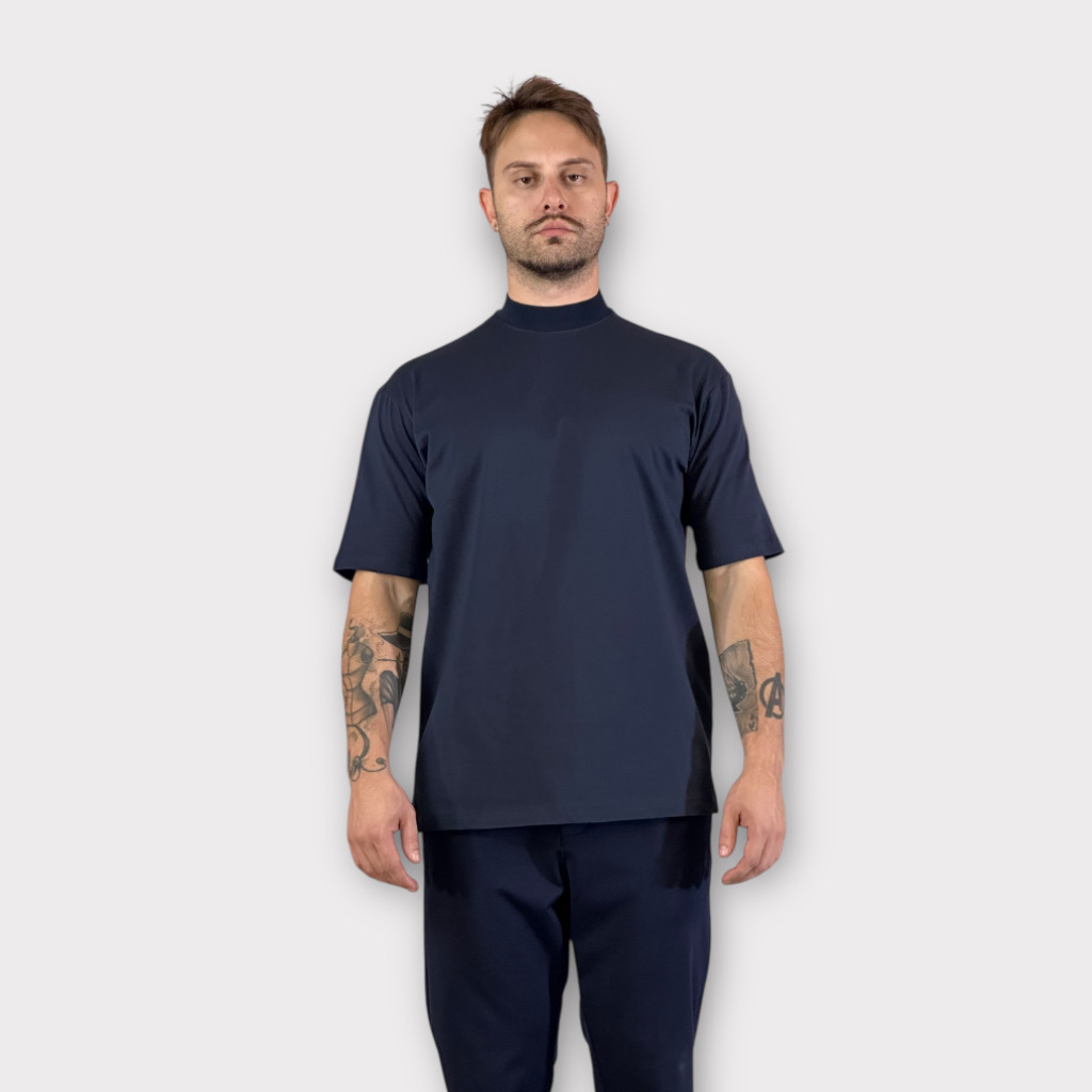IMG 0971 T-shirt Comfort fit Blue Με Ψηλό Λαιμό