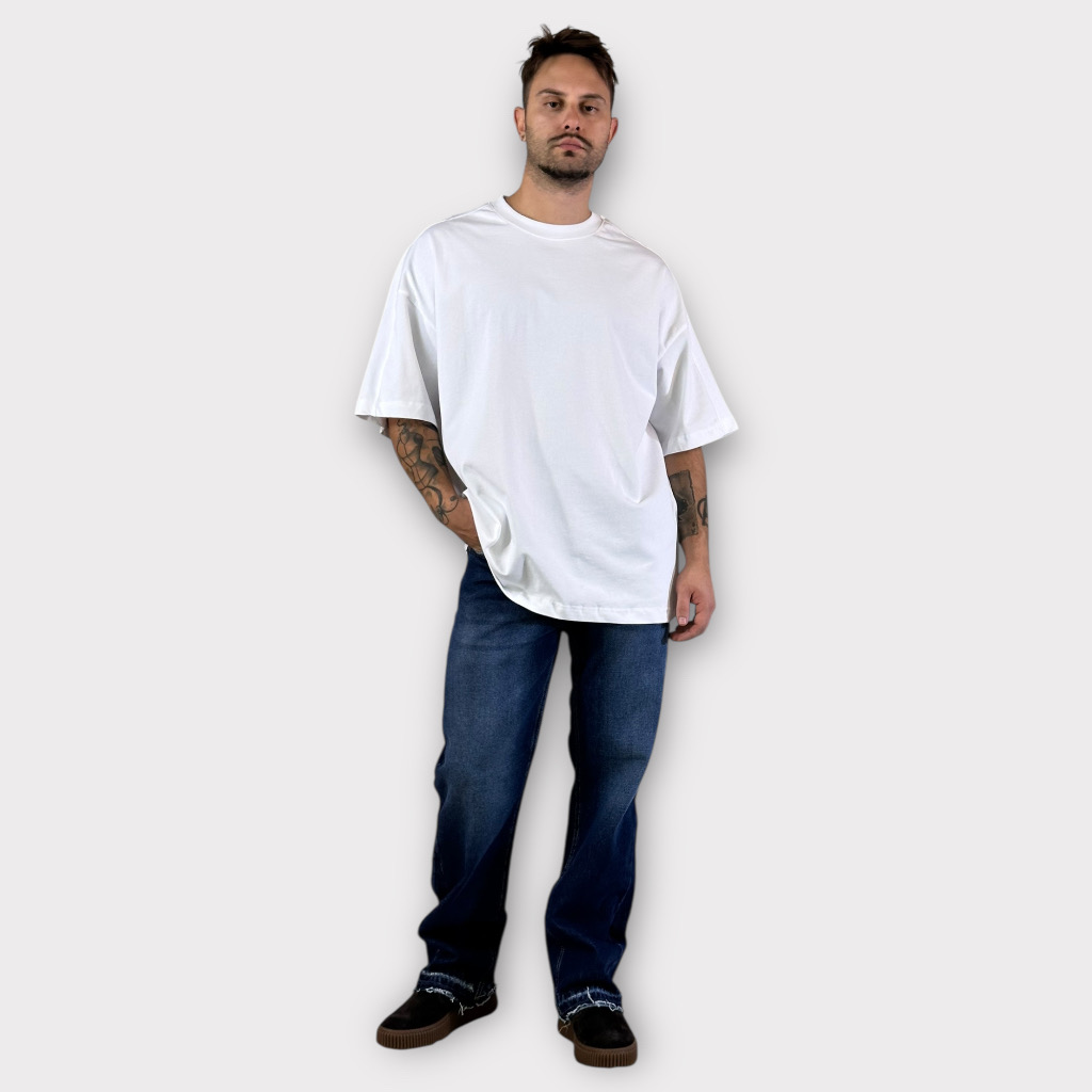 T-shirt Oversized Με Ραφή Πισω Λευκο