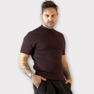 Μock Νeck Coffee Πλεκτη κοντομάνικη