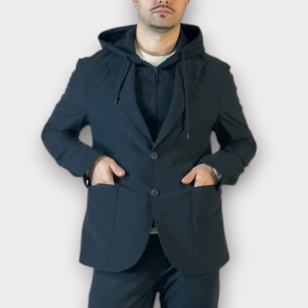 IMG 3405 Blazer Από Τεχνικο Ύφασμα Με Επένδυση Και Κουκούλα Μαύρο