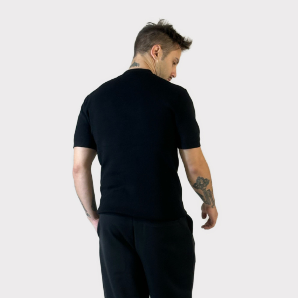 IMG 3469 Μock Νeck Black Πλεκτη κοντομάνικη