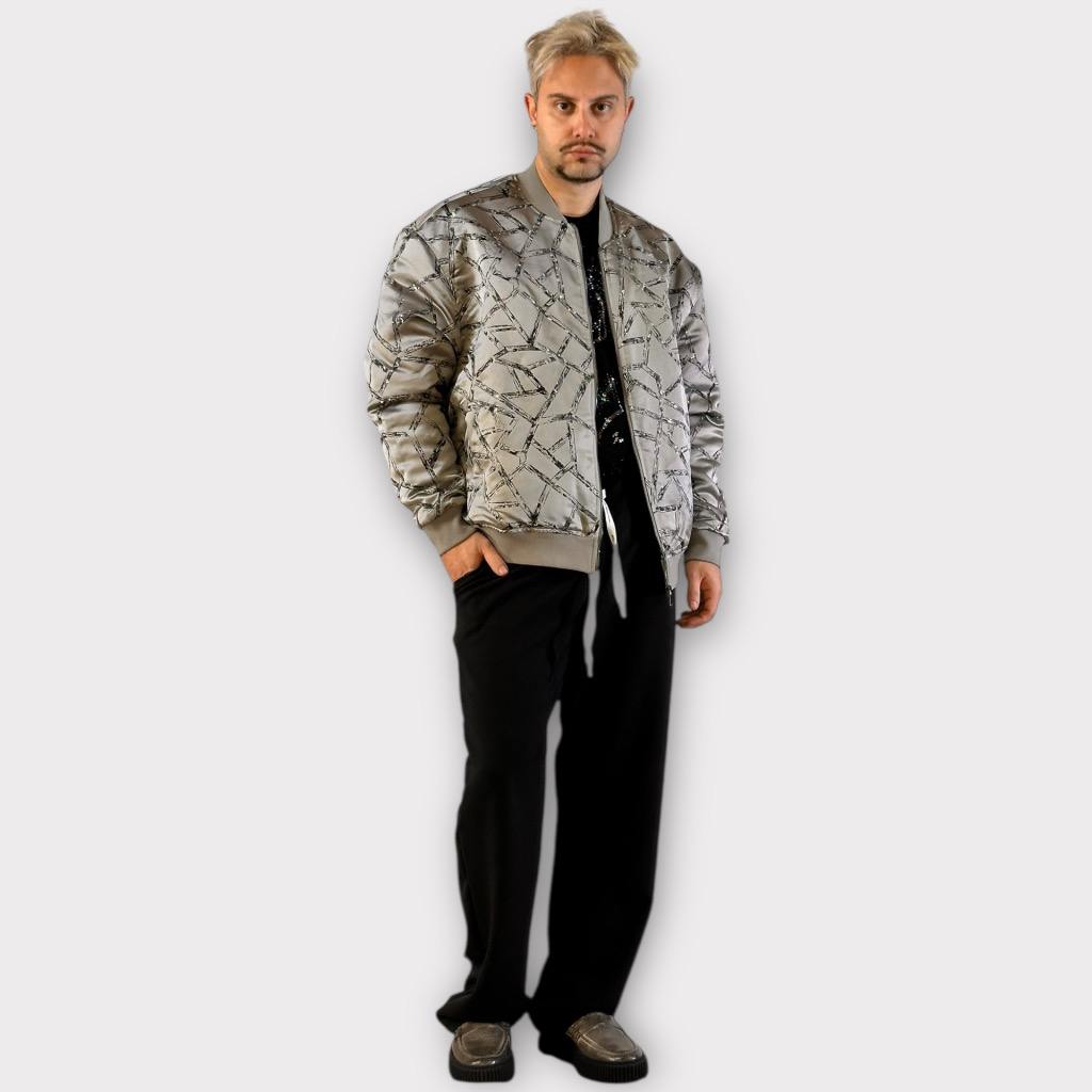 IMG 4369 Μπουφάν Καπιτονέ Γκρι Geometric