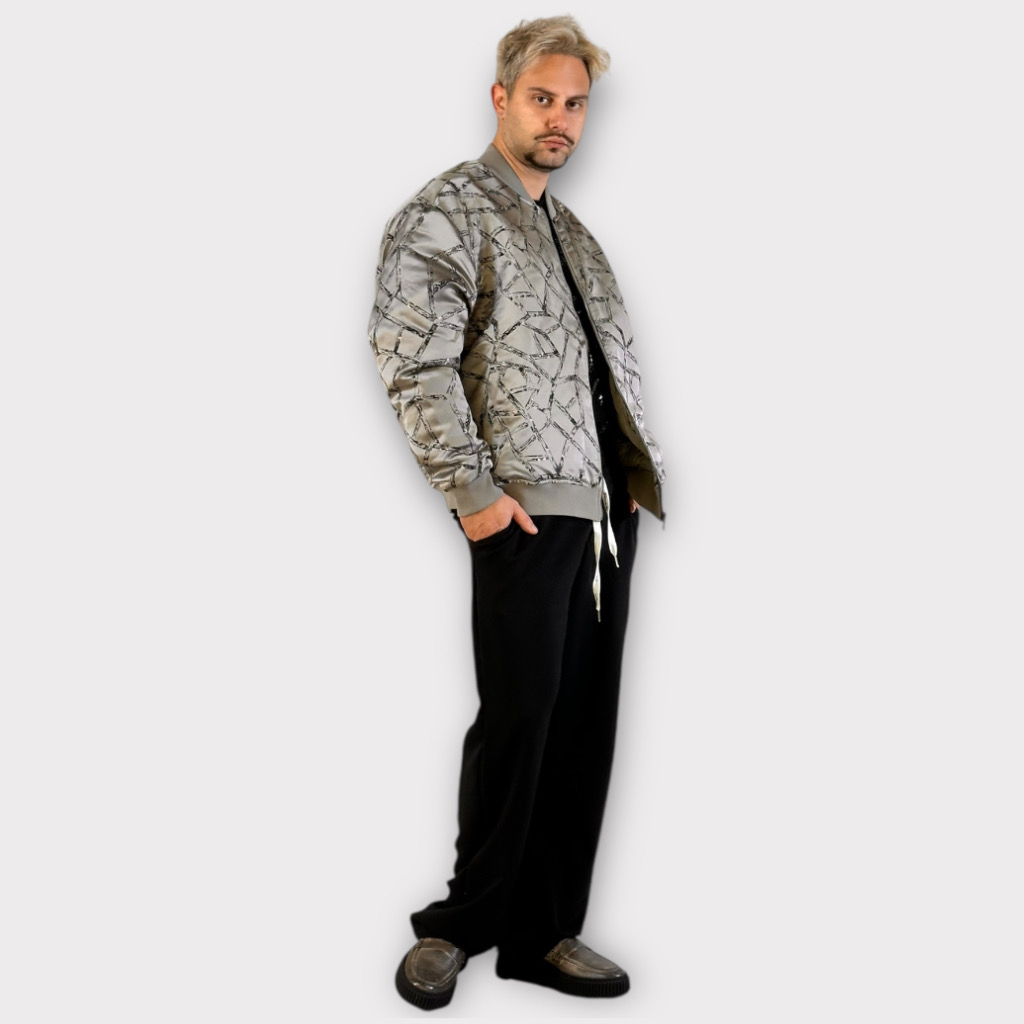 IMG 4372 Μπουφάν Καπιτονέ Γκρι Geometric