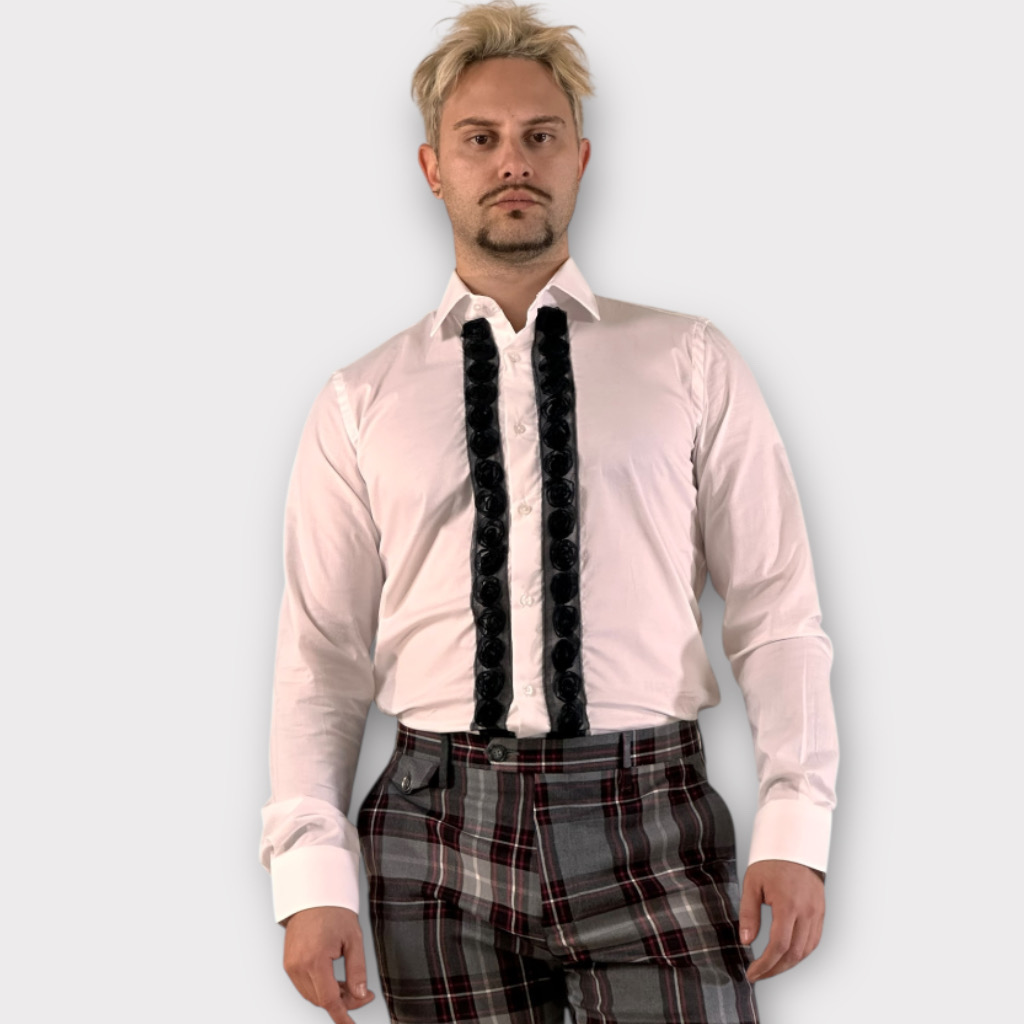 IMG 4488 Πουκάμισο Tuxedo Ruffle Flower White