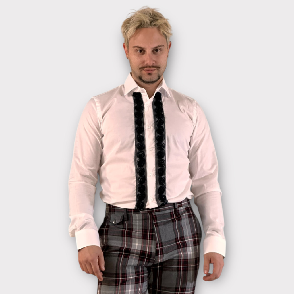 IMG 4489 Πουκάμισο Tuxedo Ruffle Flower White