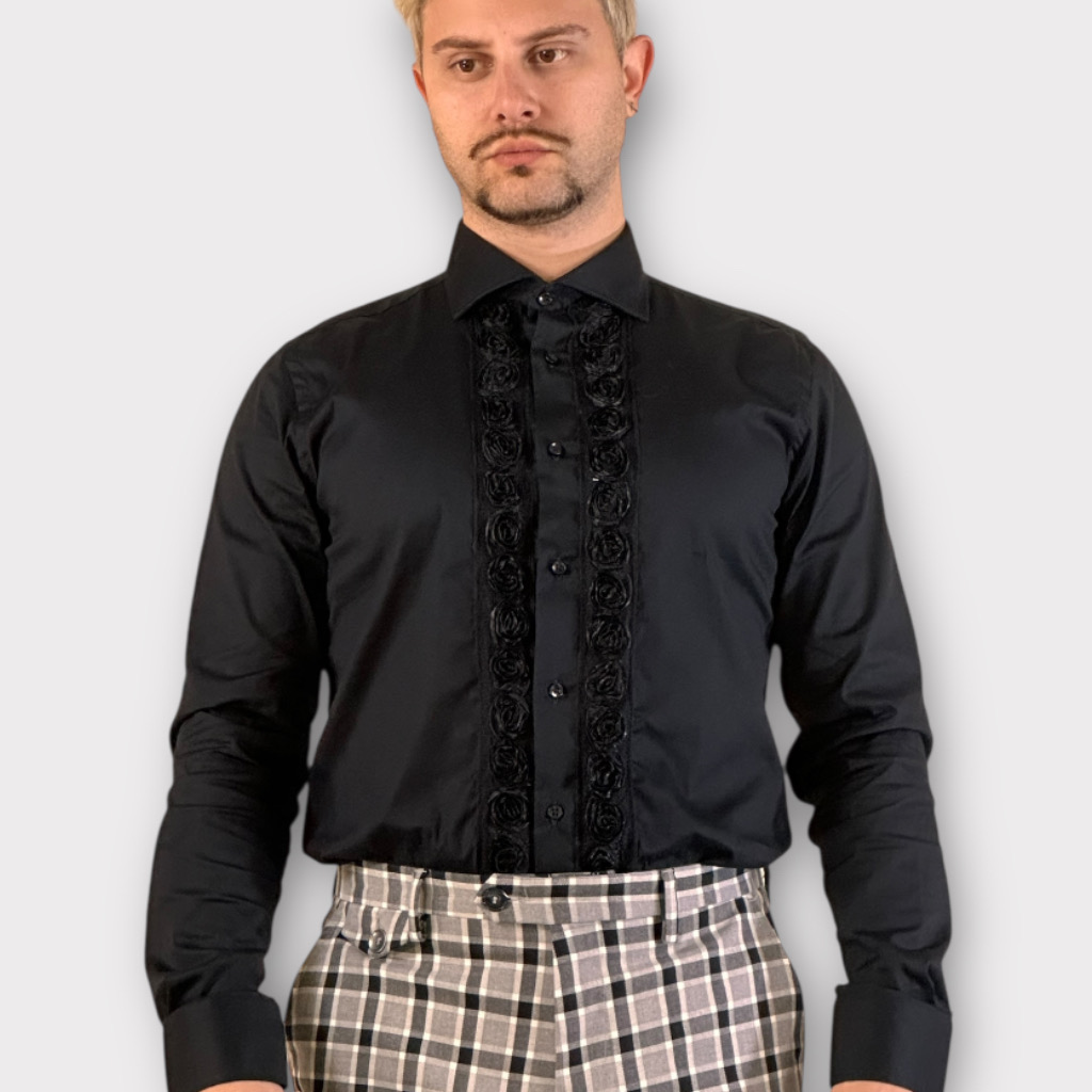 IMG 4503 Πουκάμισο Tuxedo Ruffle Flower Black