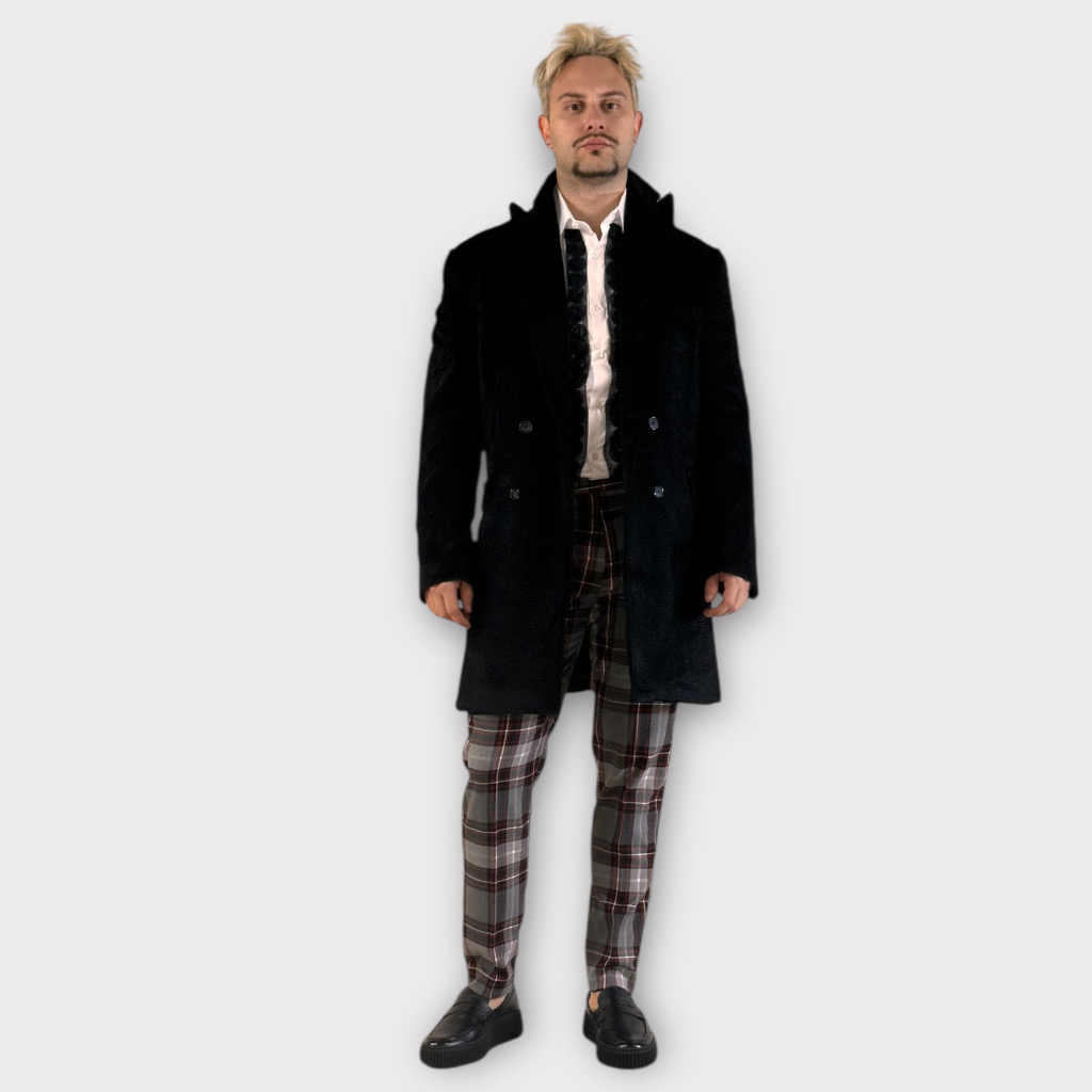 IMG 4523 Σταυρωτο Παλτό Με Σχέδιο Ύφανσης Μαύρο