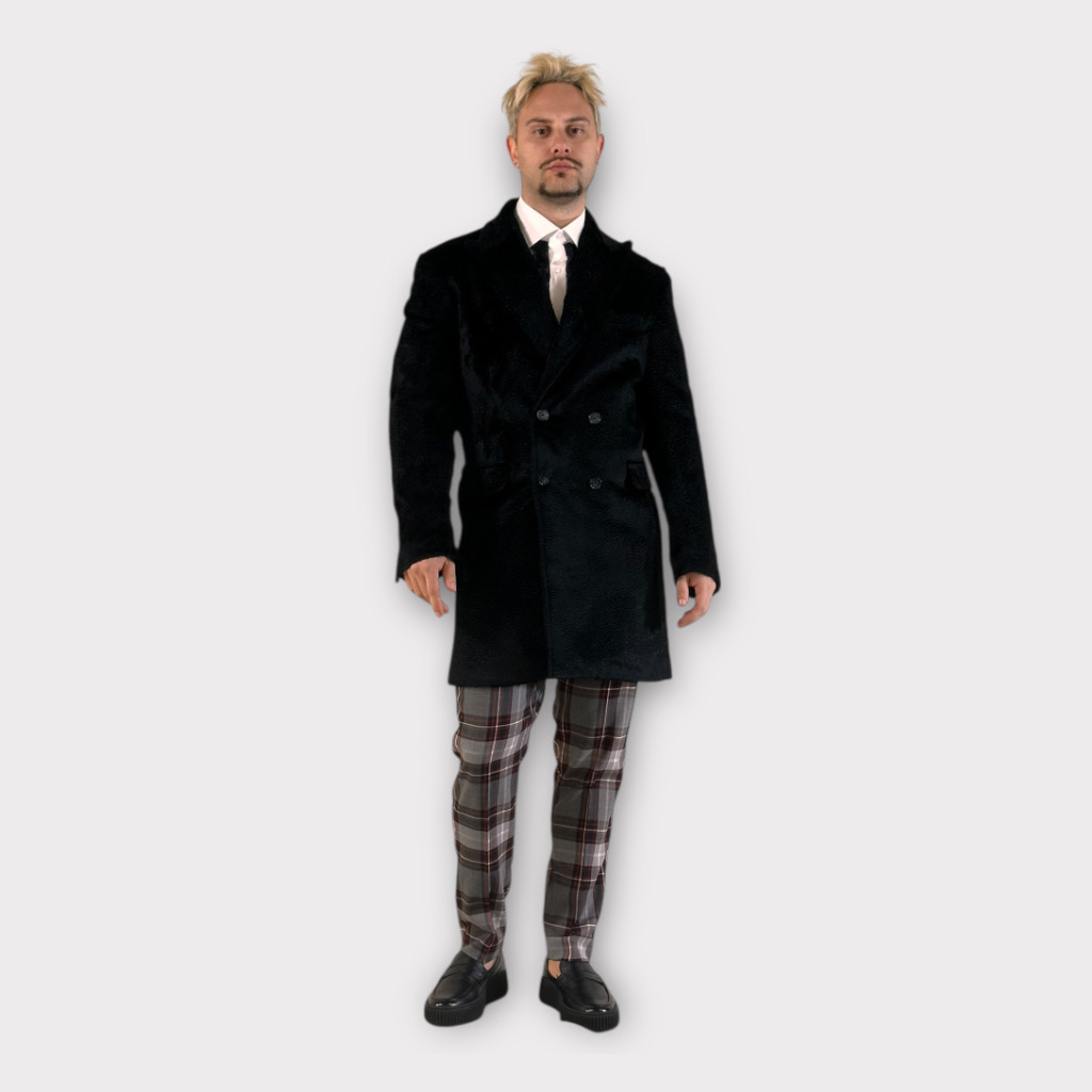 IMG 4526 Σταυρωτο Παλτό Με Σχέδιο Ύφανσης Μαύρο