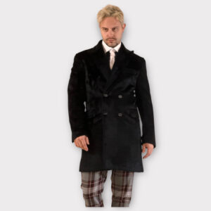 Σταυρωτο Παλτό Με Σχέδιο Ύφανσης Μαύρο