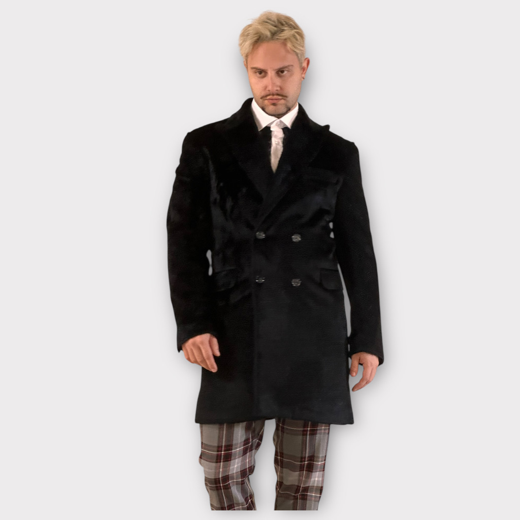 IMG 4527 Σταυρωτο Παλτό Με Σχέδιο Ύφανσης Μαύρο