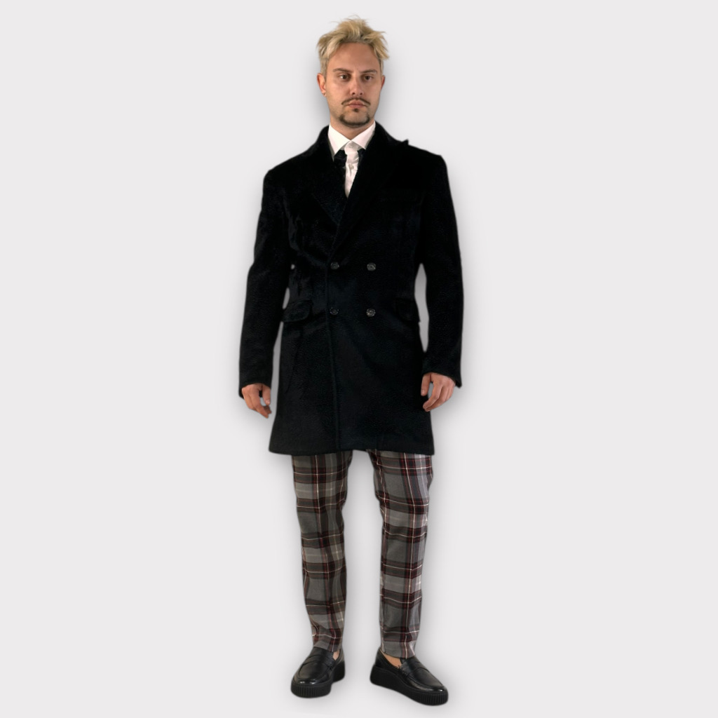 IMG 4531 Σταυρωτο Παλτό Με Σχέδιο Ύφανσης Μαύρο