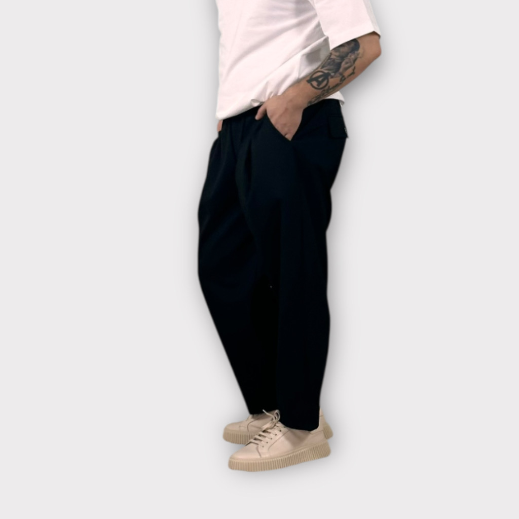 IMG 6093 Παντελονι Με Ριγες Oversize Long Black