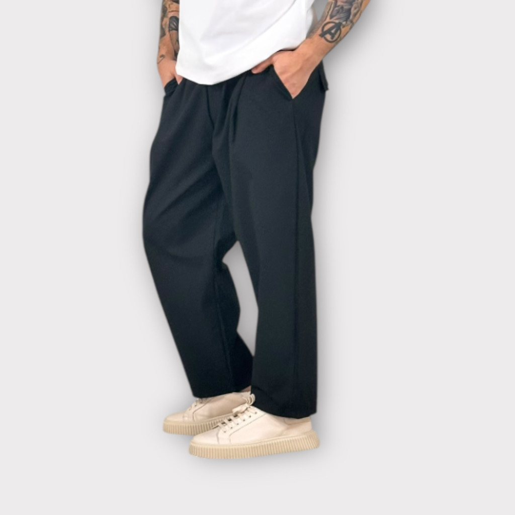 IMG 6096 Παντελονι Με Ριγες Oversize Long Black