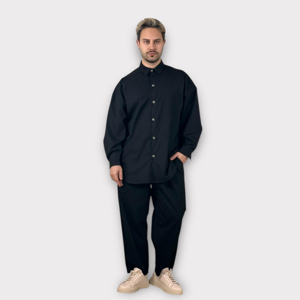 IMG 6119 Πουκάμισο Με Ριγες Oversize Long Black