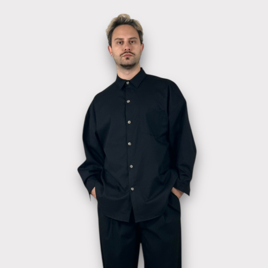 IMG 6124 Πουκάμισο Με Ριγες Oversize Long Black