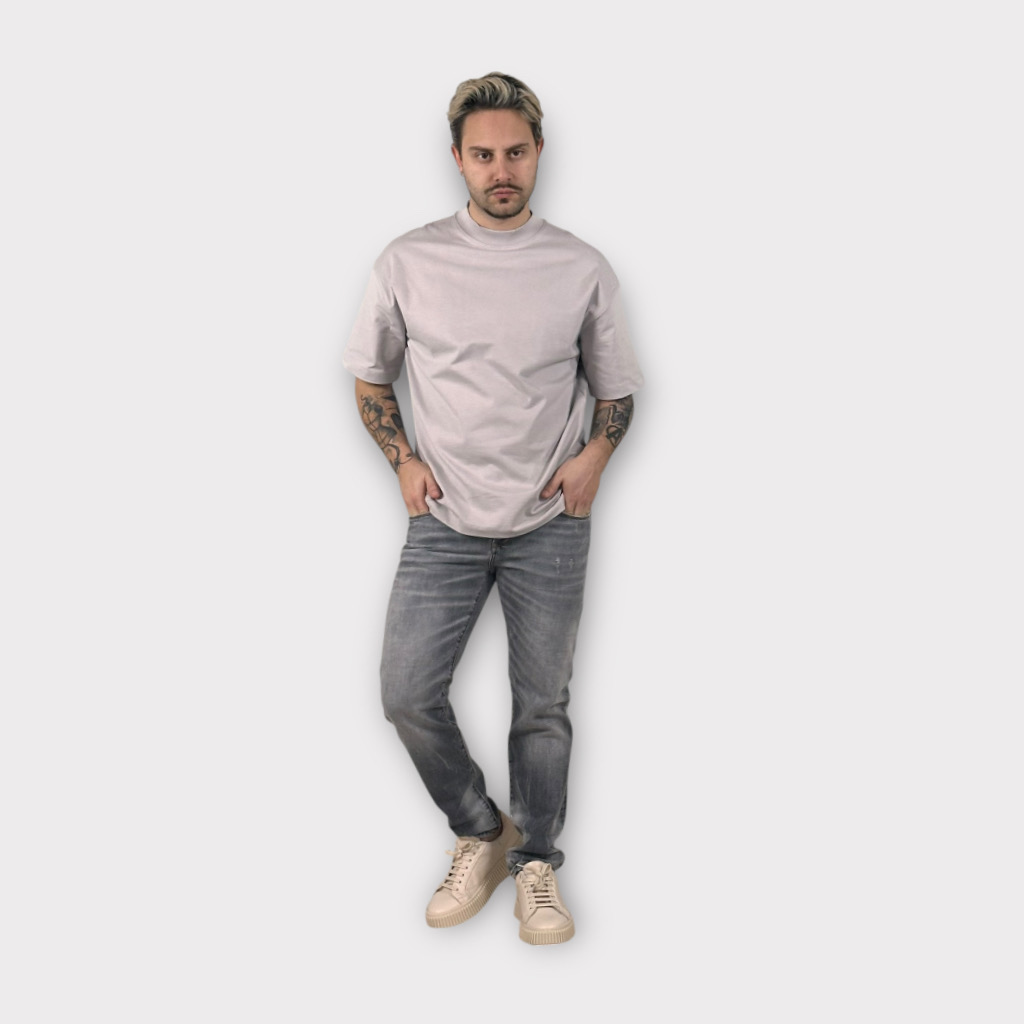 IMG 6130 T-shirt Oversize Με Ψηλο Λαιμο Γκρι