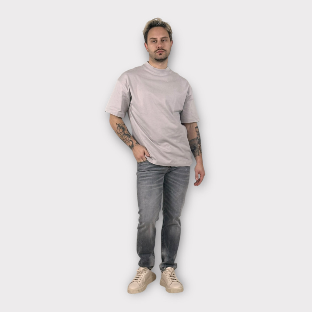 IMG 6133 T-shirt Oversize Με Ψηλο Λαιμο Γκρι