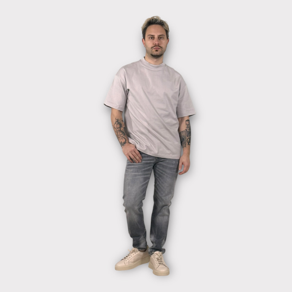 IMG 6134 T-shirt Oversize Με Ψηλο Λαιμο Γκρι