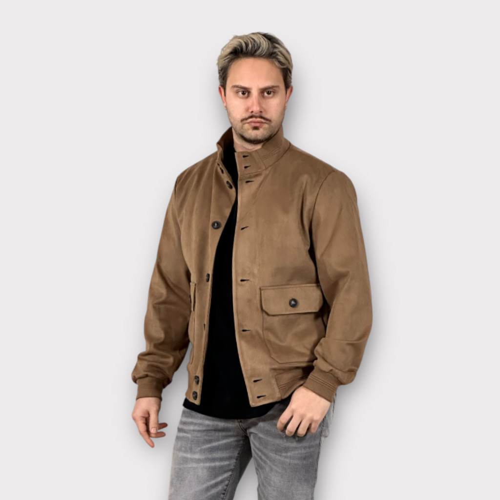 IMG 6156 Bomber Jacket Τύπου Σουέτ Καμελ