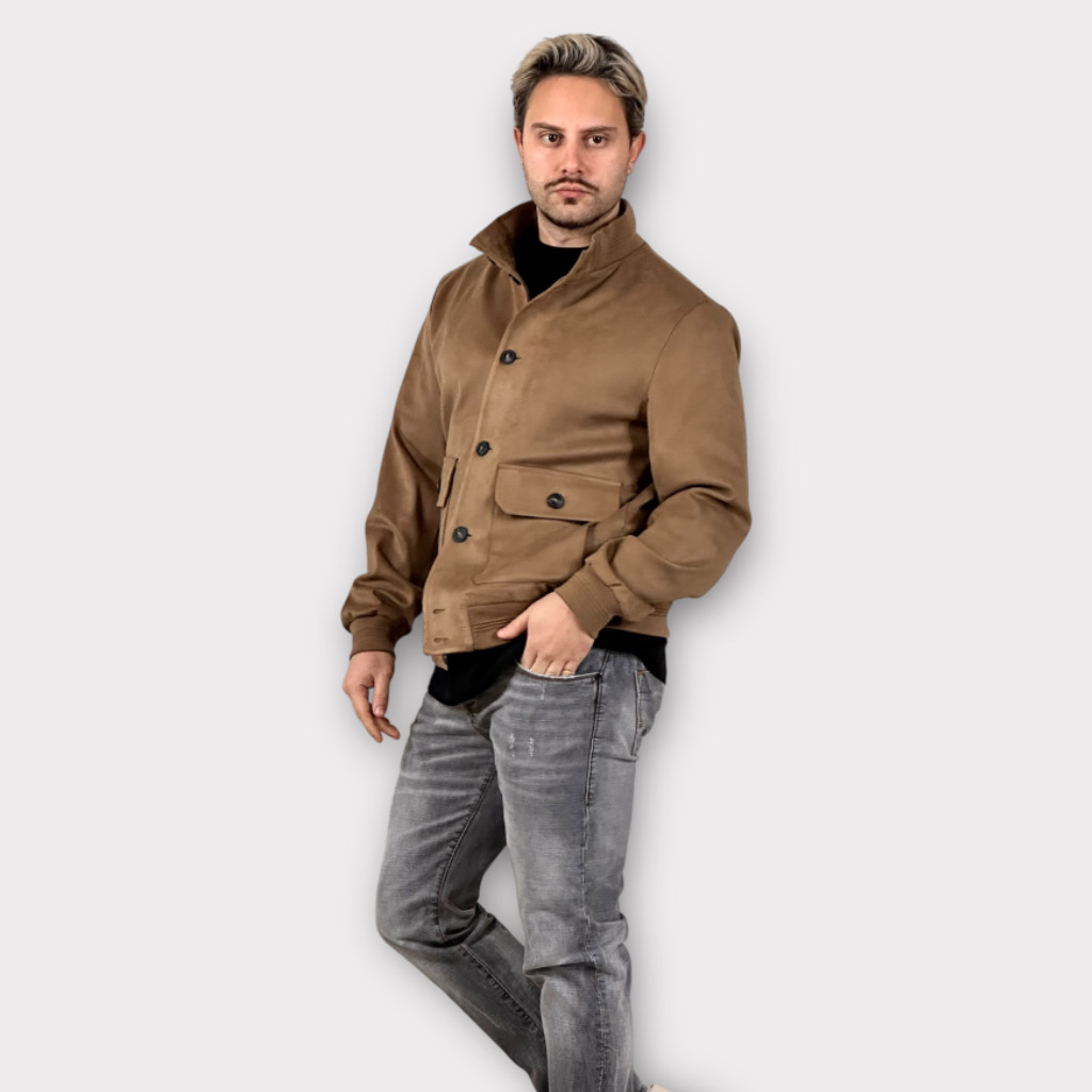 IMG 6160 Bomber Jacket Τύπου Σουέτ Καμελ