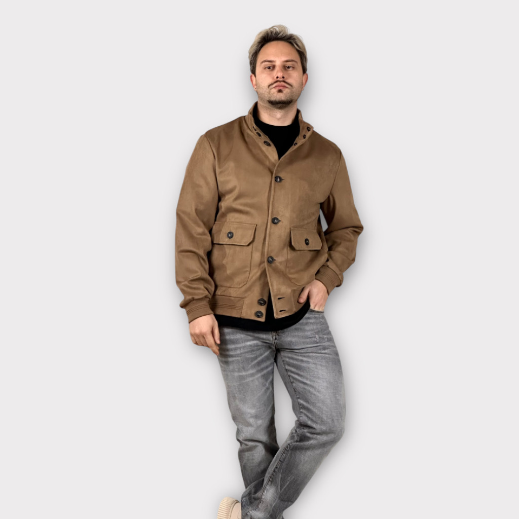 IMG 6161 Bomber Jacket Τύπου Σουέτ Καμελ