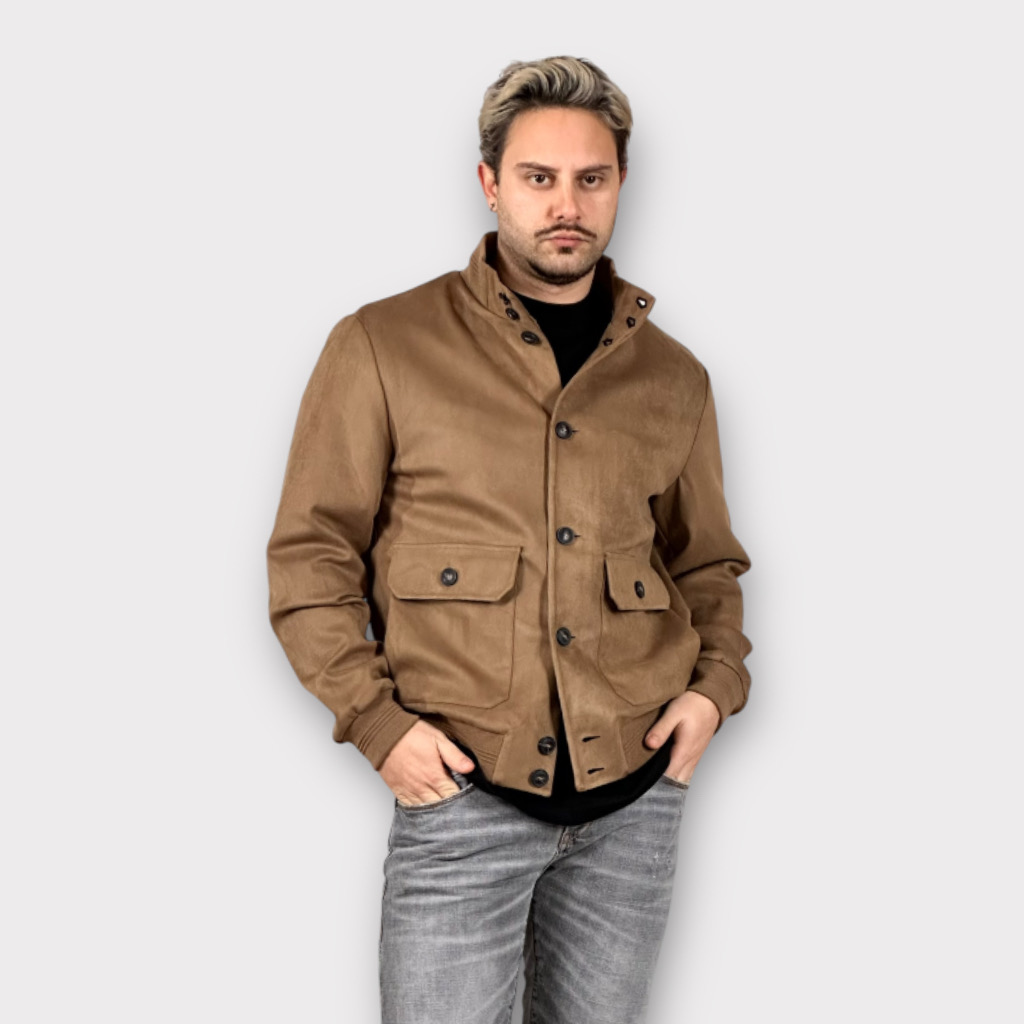 IMG 6162 Bomber Jacket Τύπου Σουέτ Καμελ