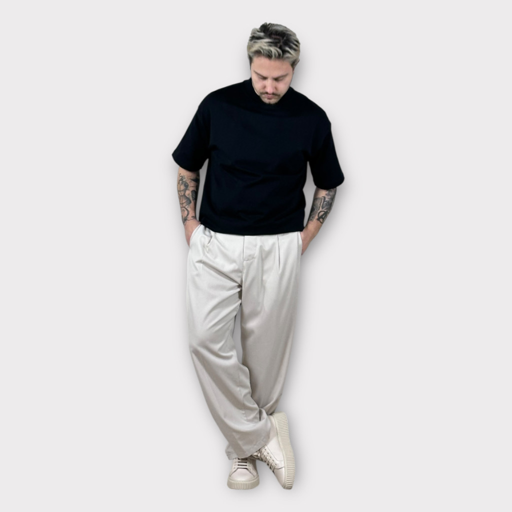 IMG 6459 Παντελόνι Wide Fit Με Πιέτες Beige