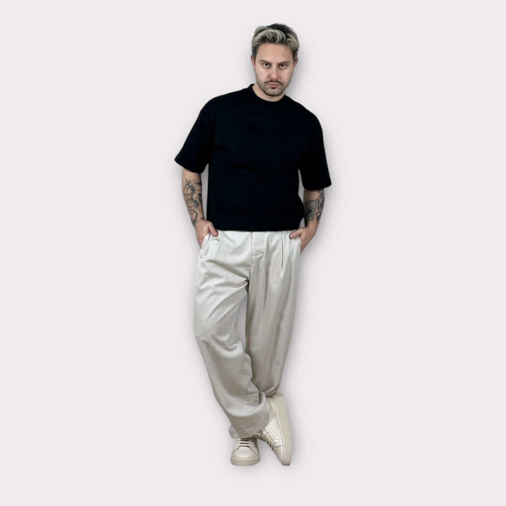 IMG 6460 Παντελόνι Wide Fit Με Πιέτες Beige