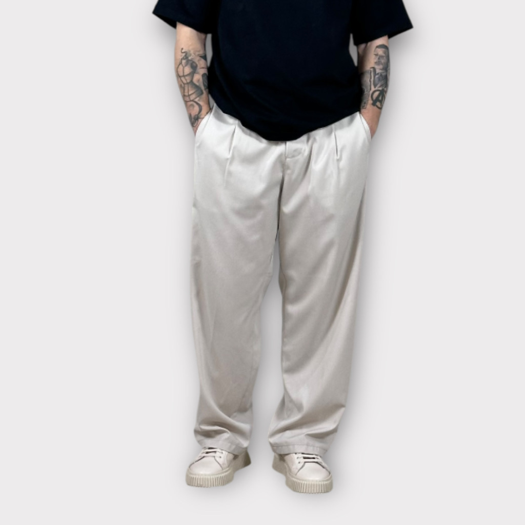 IMG 6462 Παντελόνι Wide Fit Με Πιέτες Beige