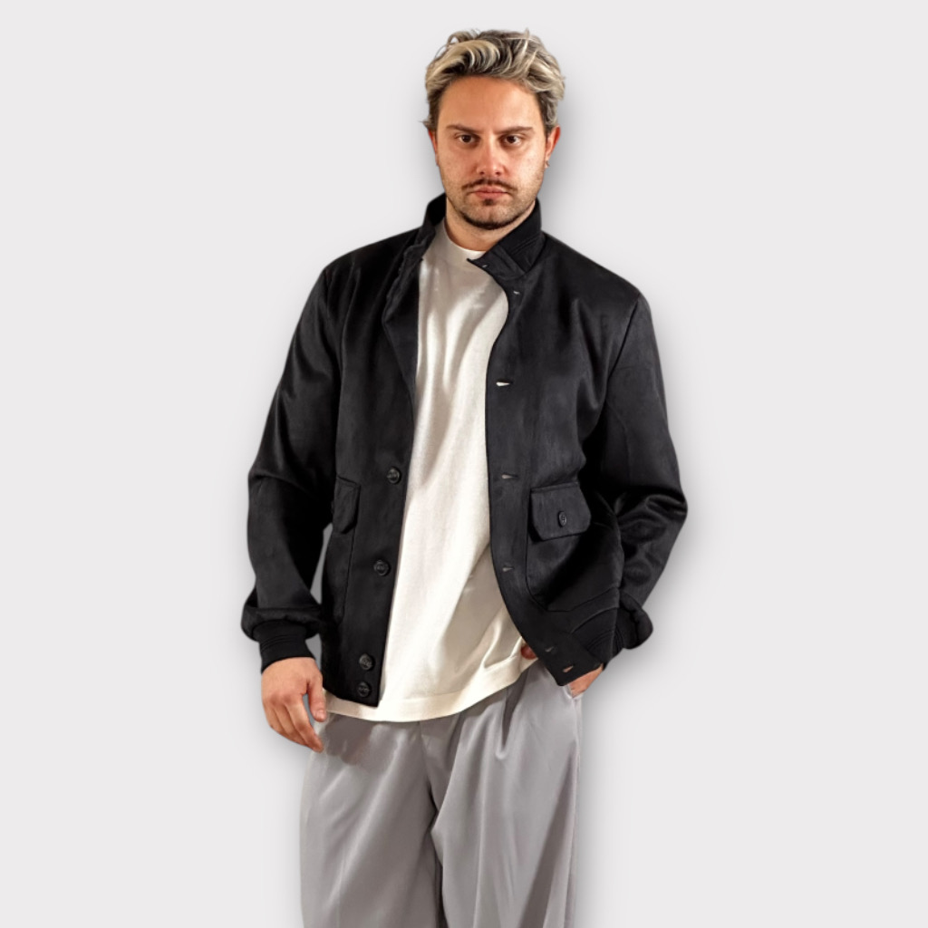 IMG 6523 Bomber Jacket Τύπου Σουέτ Blue-Black