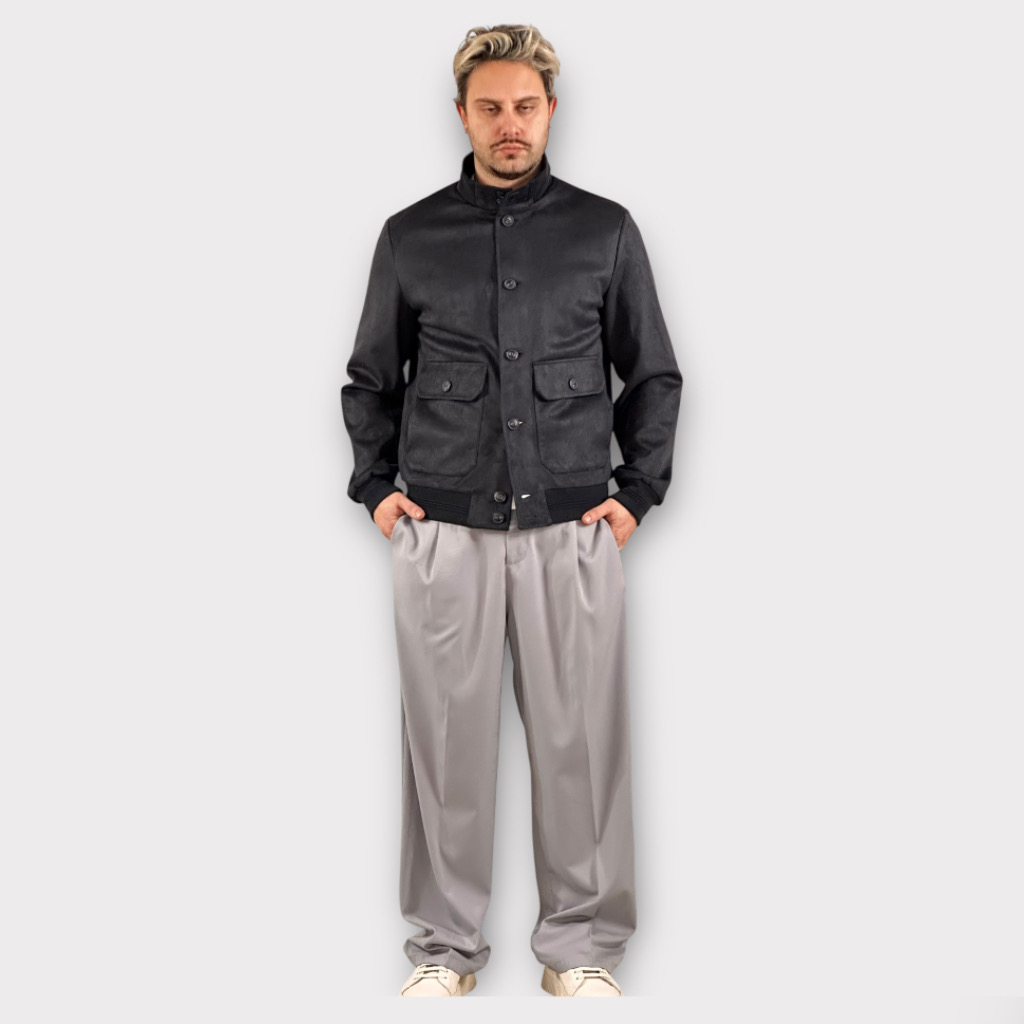 IMG 6525 Bomber Jacket Τύπου Σουέτ Blue-Black