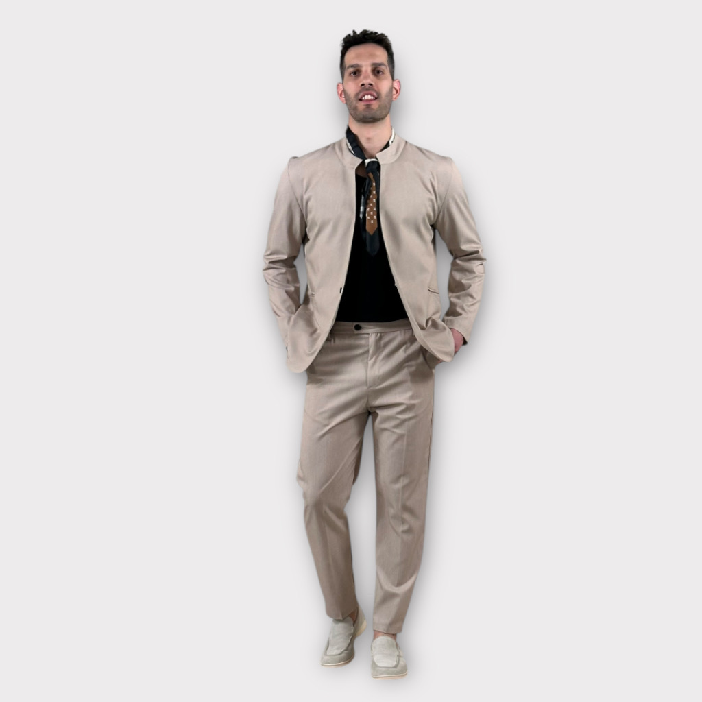 IMG 7725 Κοστούμι Μαο Με Μονο Κουμπι Μπεζ