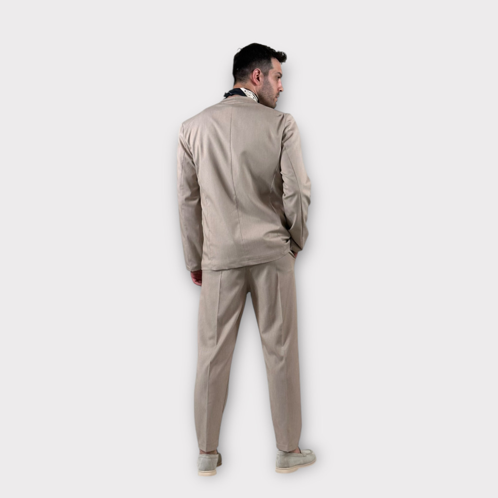 IMG 7728 Κοστούμι Μαο Με Μονο Κουμπι Μπεζ