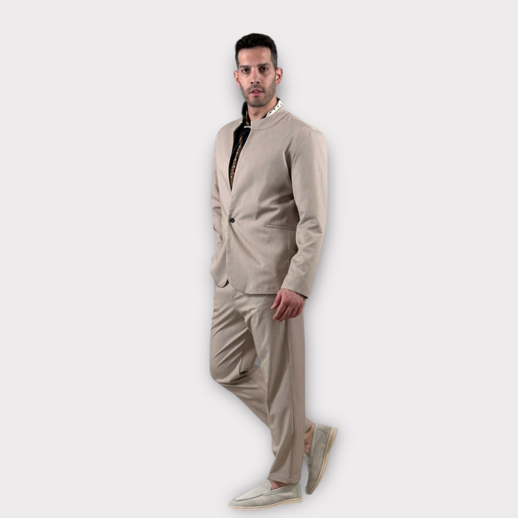 IMG 7729 Κοστούμι Μαο Με Μονο Κουμπι Μπεζ