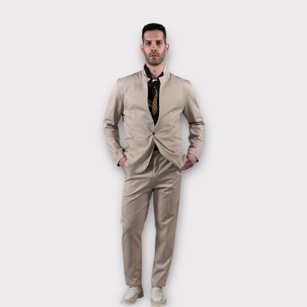 IMG 7730 Κοστούμι Μαο Με Μονο Κουμπι Μπεζ