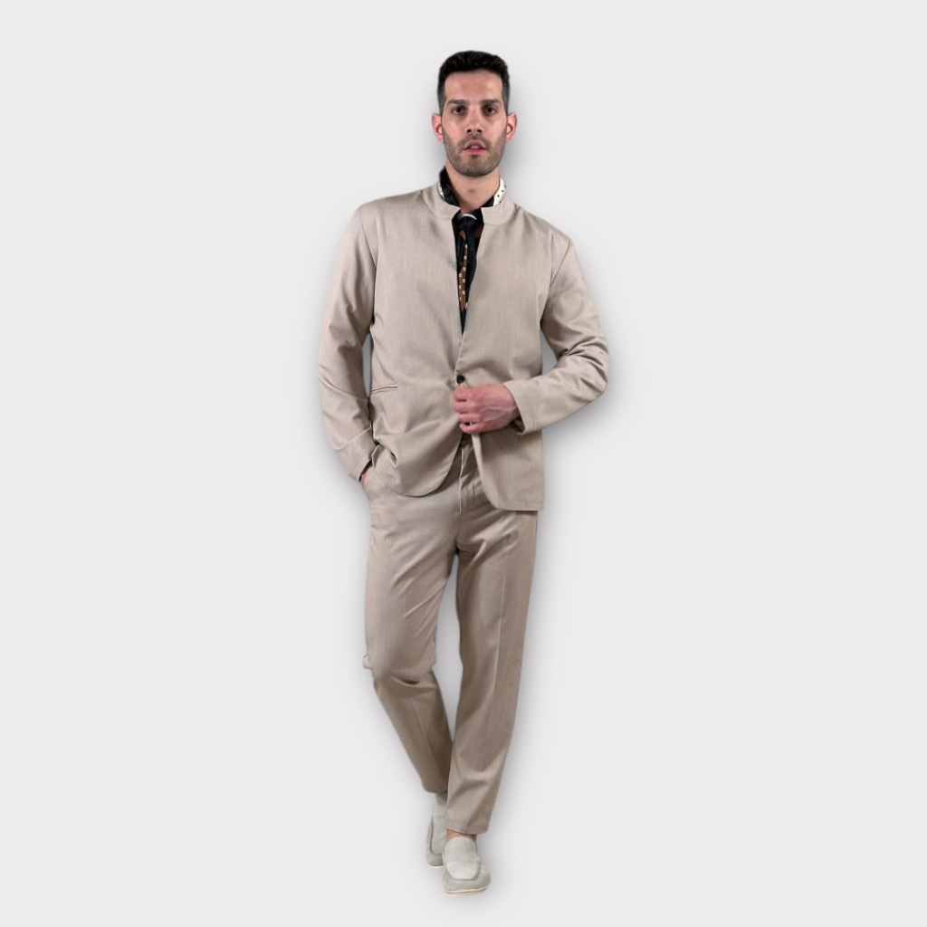 IMG 7731 Κοστούμι Μαο Με Μονο Κουμπι Μπεζ