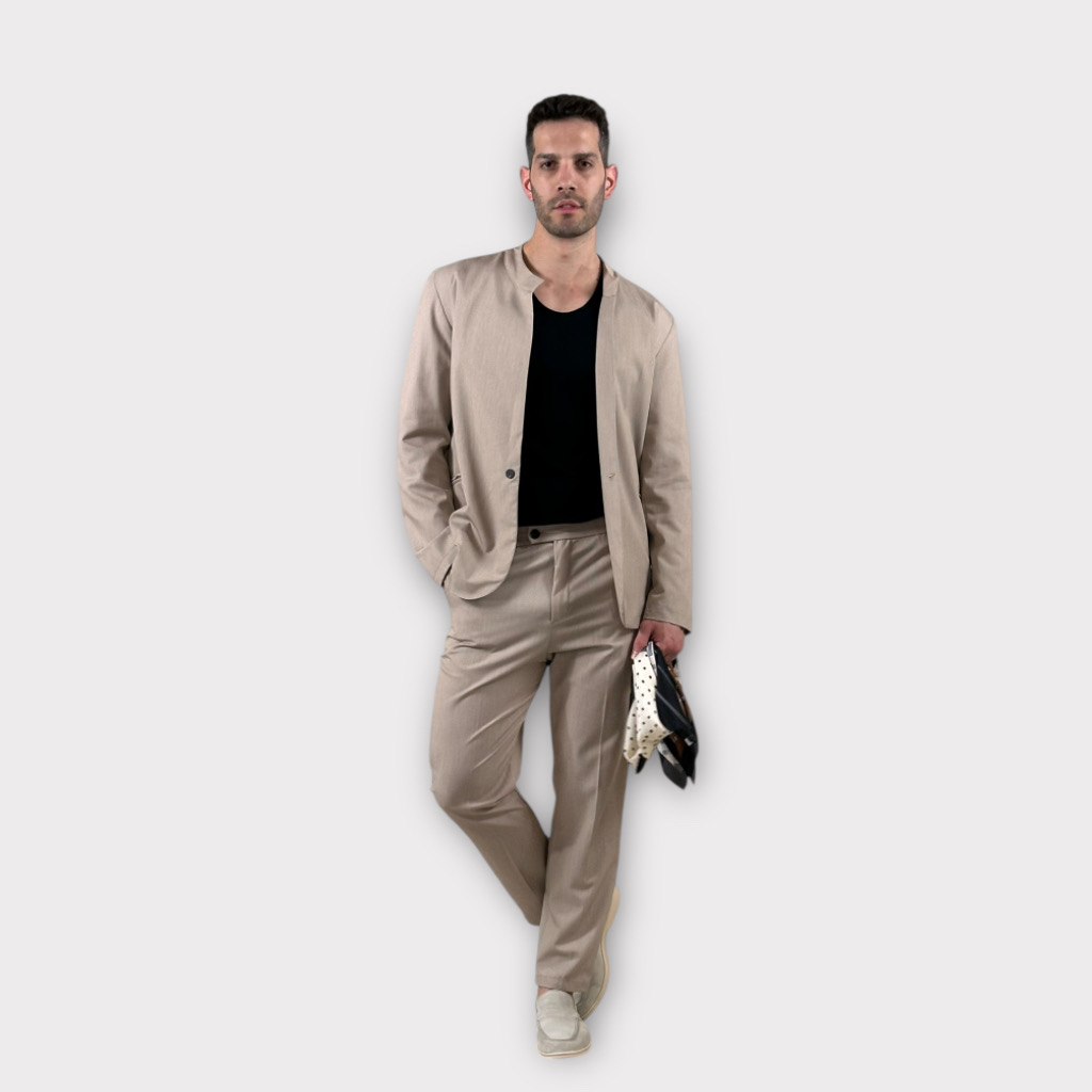 IMG 7733 Κοστούμι Μαο Με Μονο Κουμπι Μπεζ