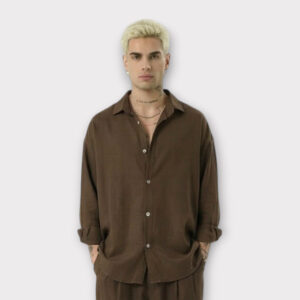Πουκάμισο Mix Lino Oversize Cacao
