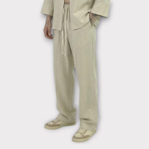 Παντελόνι Με Μεση Jogger Easy Care Misto Lino Beige