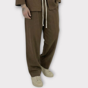 Παντελόνι Με Μεση Jogger Easy Care Misto Lino Cacao