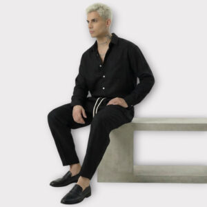 Παντελόνι Με Μεση Jogger Carrot fit Misto Lino Black