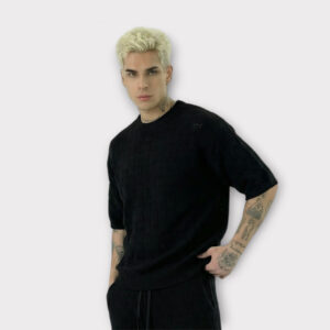 Μπλούζα Με Γεωμετρικά Νημάτινη Μαύρη