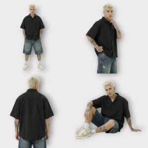 Πουκάμισο Relax Fit Με Σχέδιο Υφάσματος Μαύρο