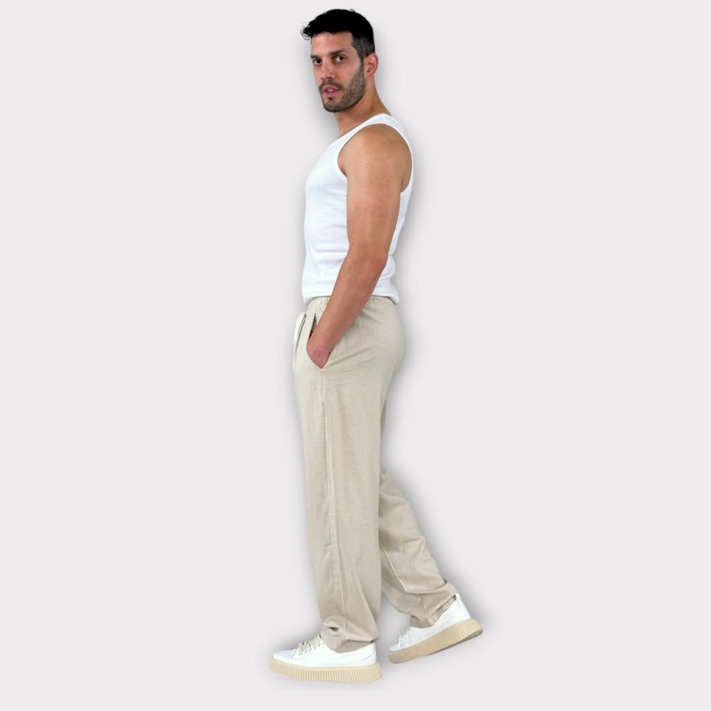 IMG 0189 Παντελόνι Με Μεση Jogger Easy Care Misto Lino Beige