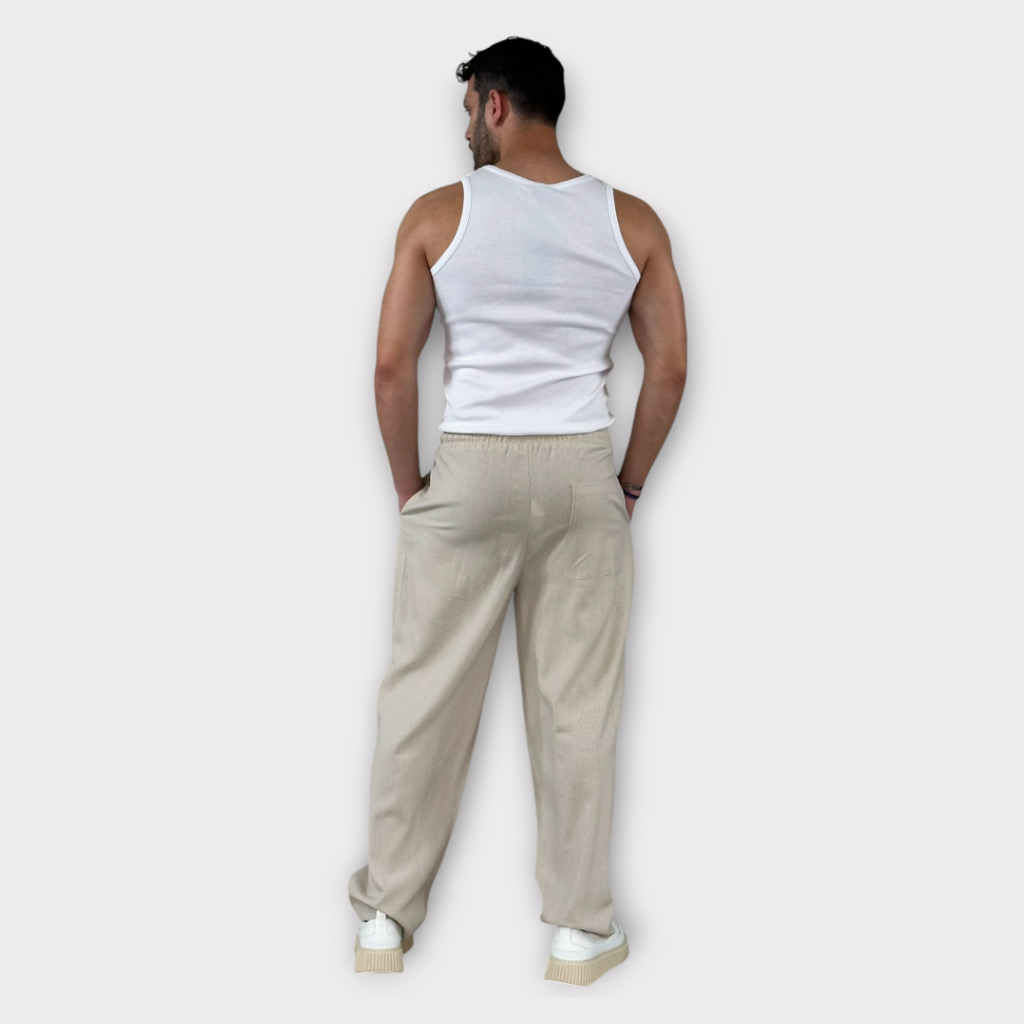 IMG 0192 Παντελόνι Με Μεση Jogger Easy Care Misto Lino Beige