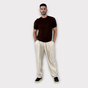 Παντελόνι Με Μεση Jogger Και Πιετες Easy Care Misto Lino Beige