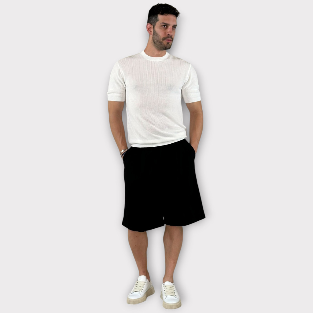 IMG 9820 Μπλούζα Νημάτινη Slim Fit Rice White